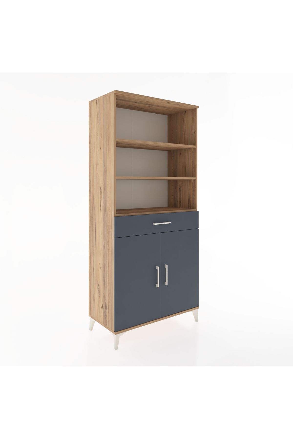 Hyperion Dolap 4 Raflı Tek Çekmeceli 2 Kapaklı 88x44x195 Çam-Antrasit