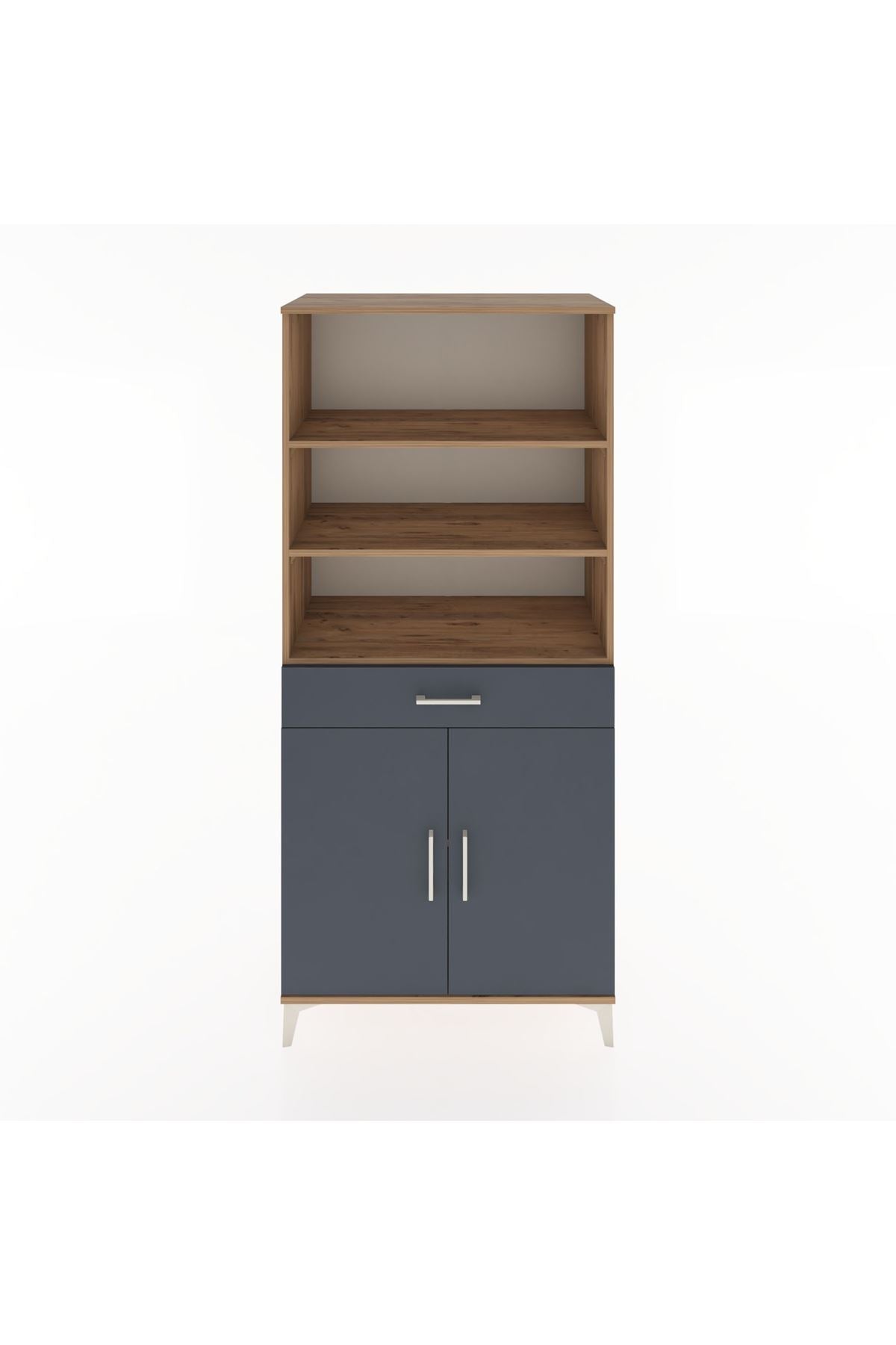 Hyperion Dolap 4 Raflı Tek Çekmeceli 2 Kapaklı 88x44x195 Çam-Antrasit