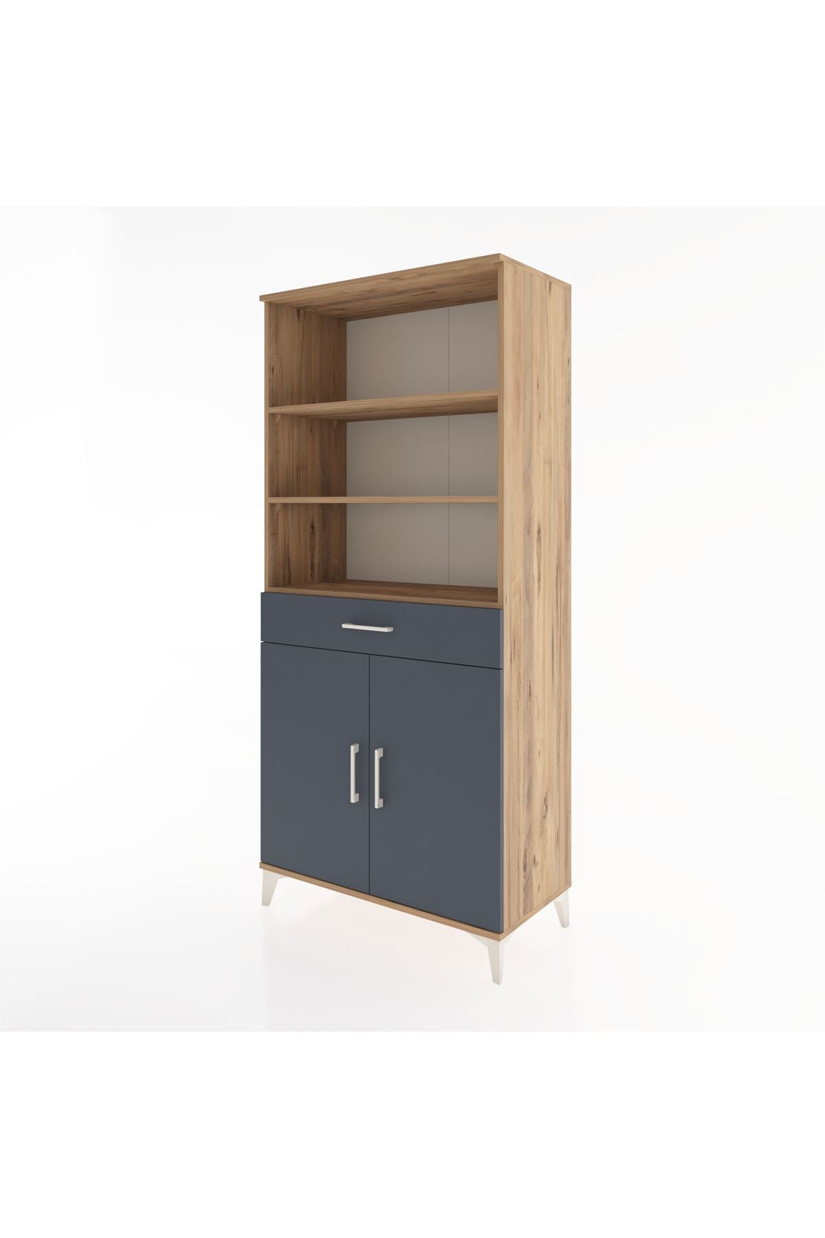 Hyperion Dolap 4 Raflı Tek Çekmeceli 2 Kapaklı 88x44x195 Çam-Antrasit