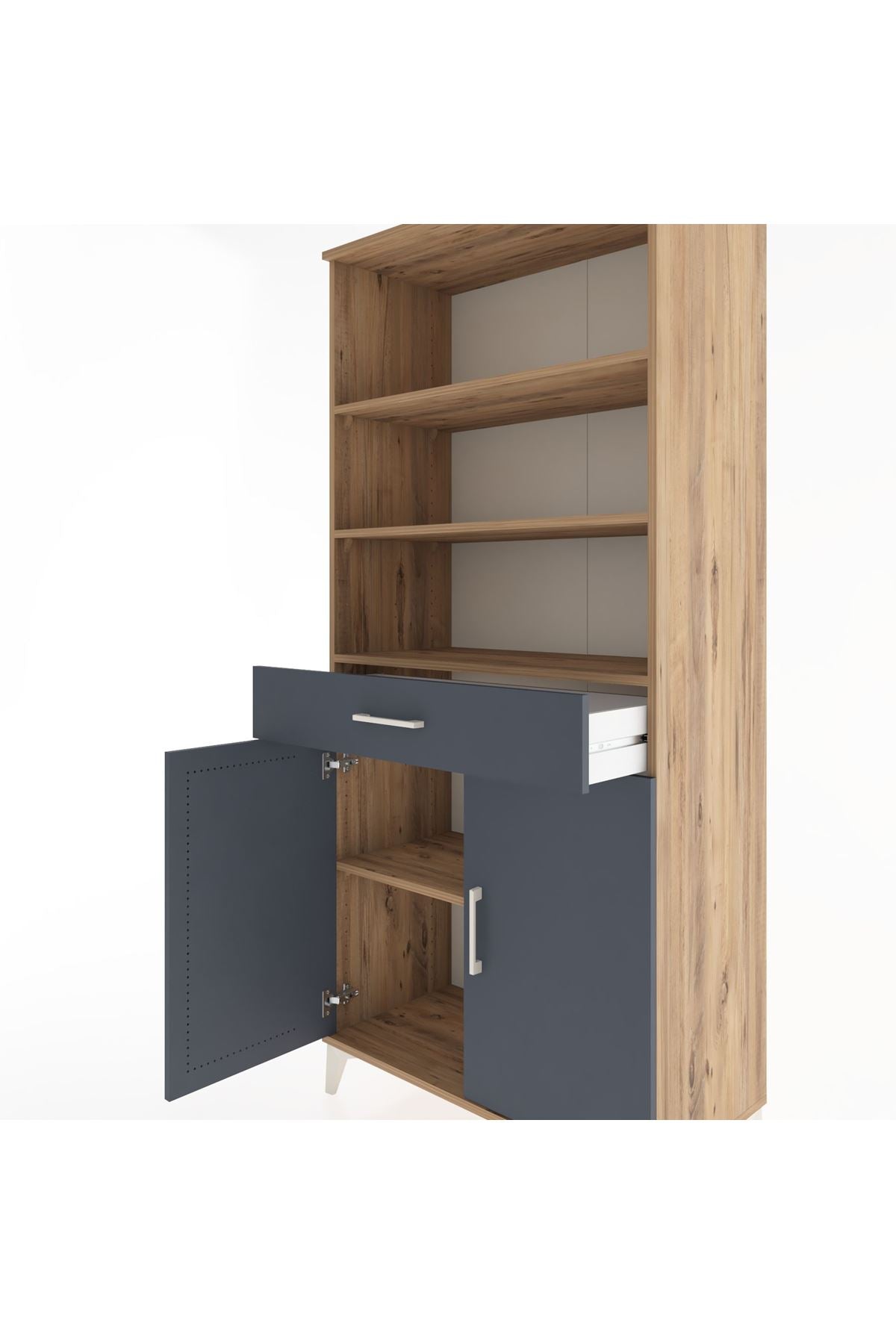Hyperion Dolap 4 Raflı Tek Çekmeceli 2 Kapaklı 88x44x195 Çam-Antrasit