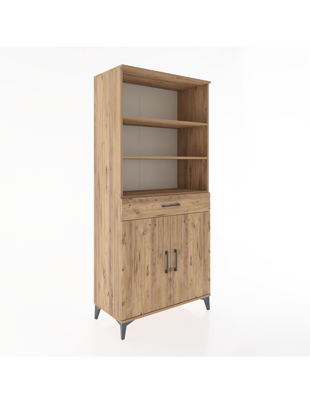 Hyperion Dolap 4 Raflı Tek Çekmeceli 2 Kapaklı 88x44x195 Çam-Çam