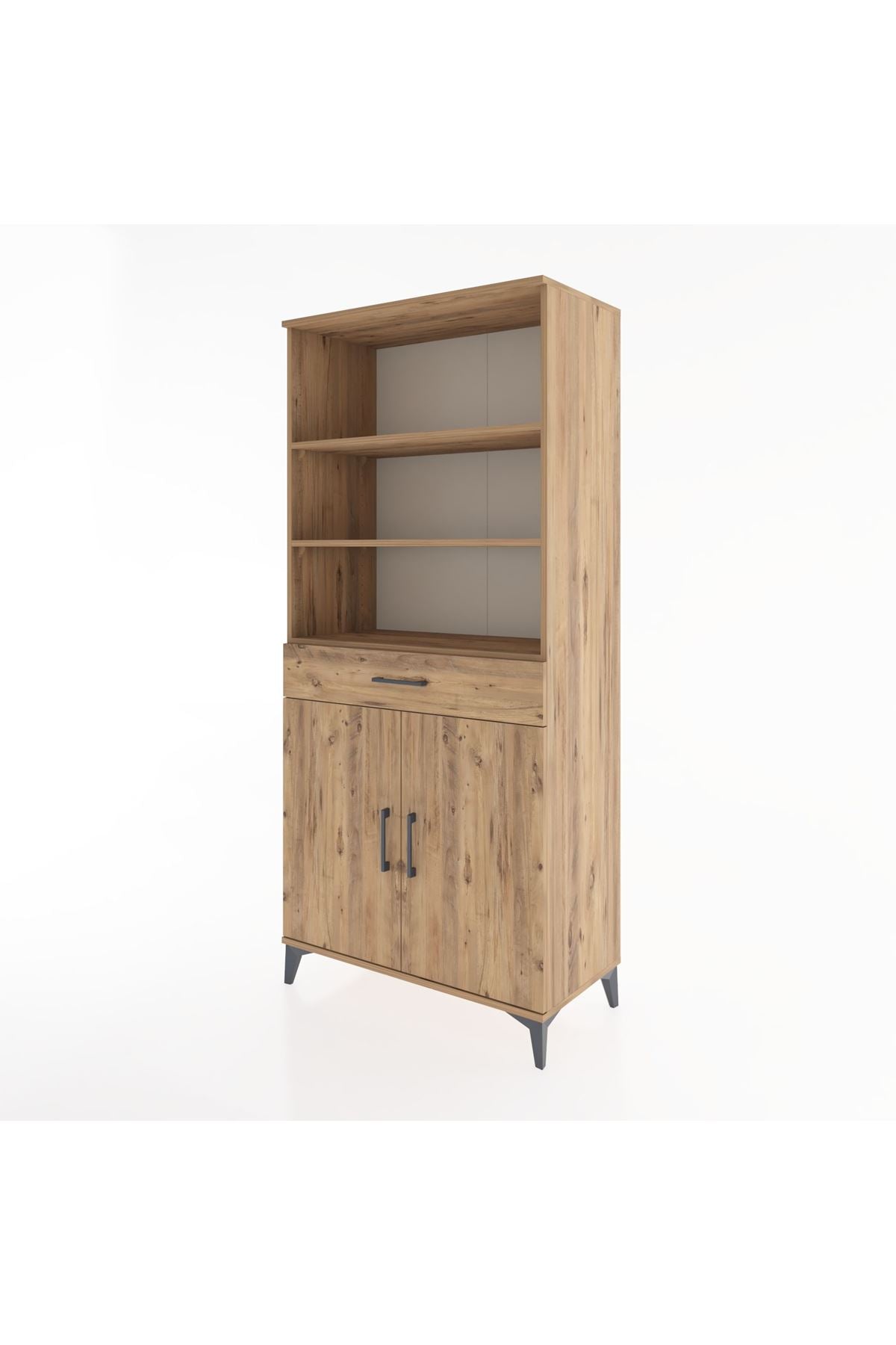 Hyperion Dolap 4 Raflı Tek Çekmeceli 2 Kapaklı 88x44x195 Çam-Çam