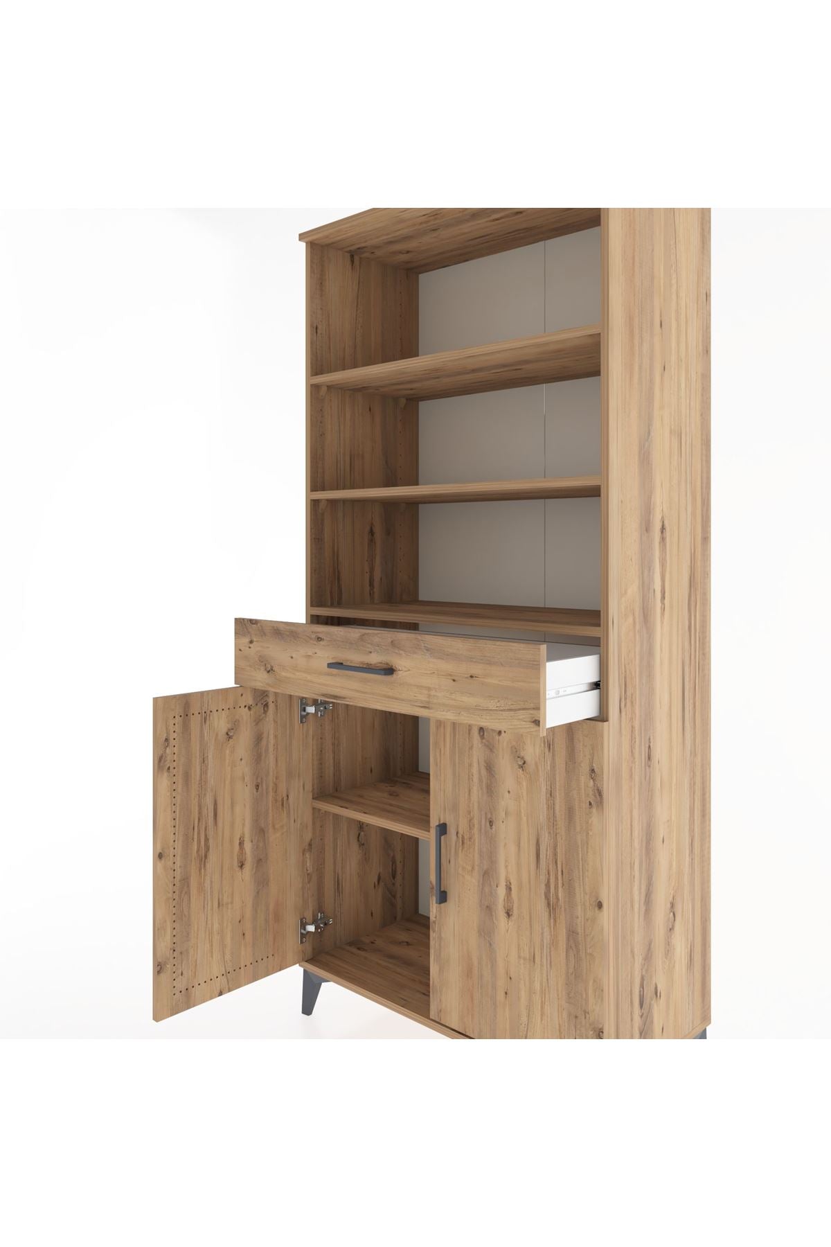 Hyperion Dolap 4 Raflı Tek Çekmeceli 2 Kapaklı 88x44x195 Çam-Çam