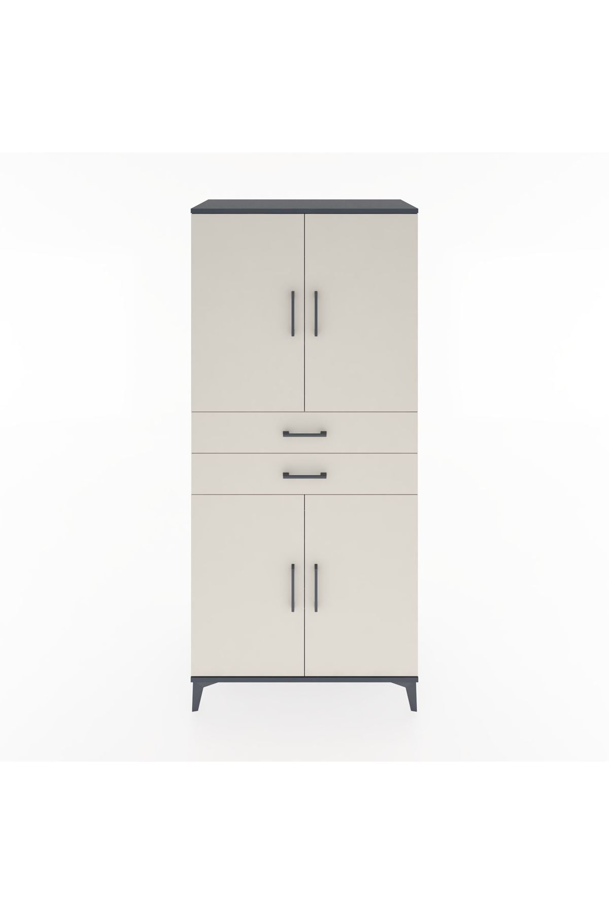 Hyperion Dolap 4 Raflı 2 Çekmeceli 4 Kapaklı 88x44x195 Antrasit-Aytaşı