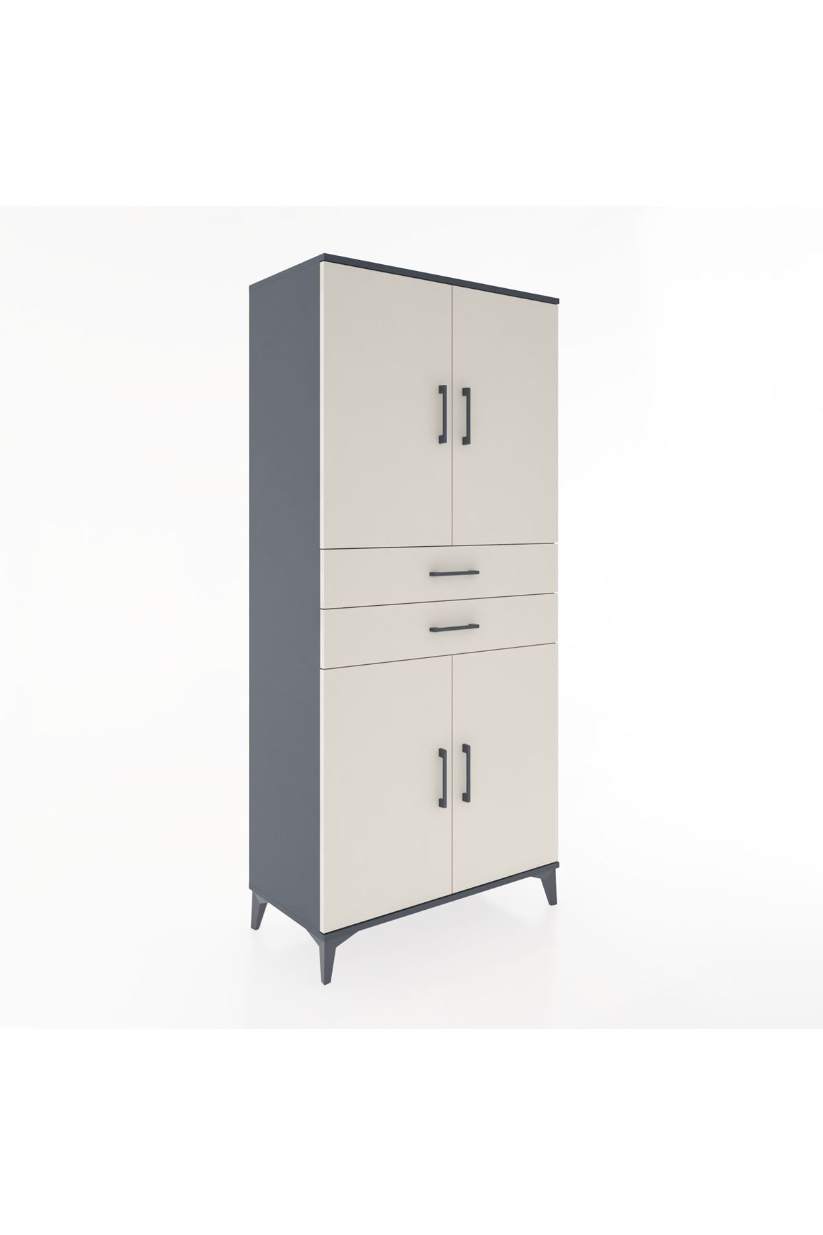 Hyperion Dolap 4 Raflı 2 Çekmeceli 4 Kapaklı 88x44x195 Antrasit-Aytaşı