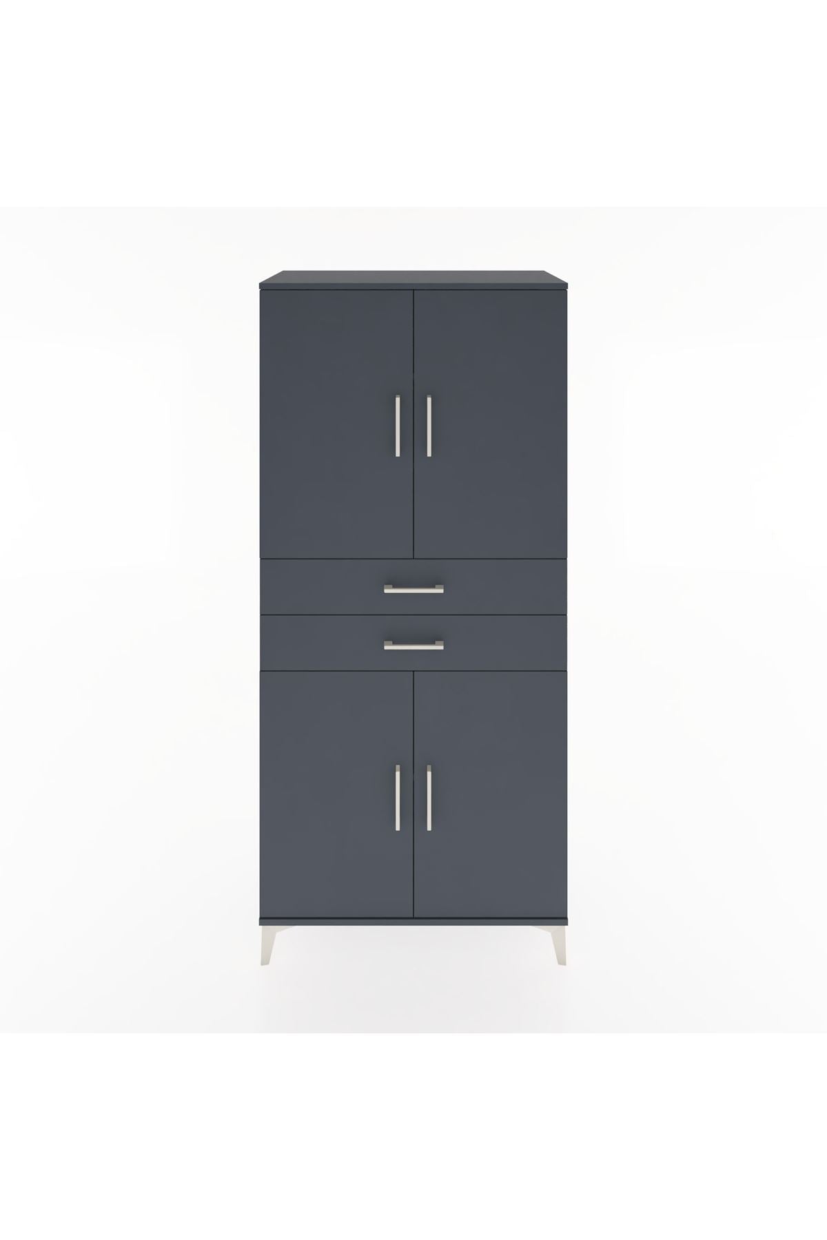 Hyperion Dolap 4 Raflı 2 Çekmeceli 4 Kapaklı 88x44x195 Antrasit-Antrasit