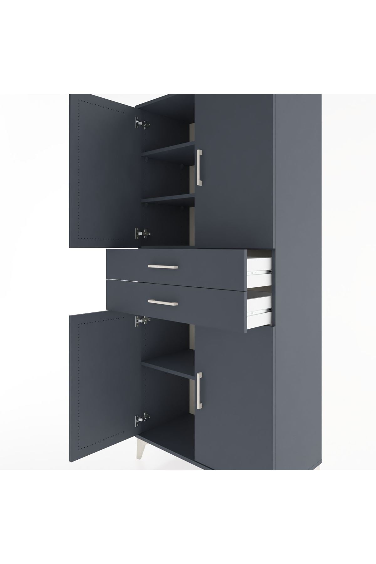 Hyperion Dolap 4 Raflı 2 Çekmeceli 4 Kapaklı 88x44x195 Antrasit-Antrasit