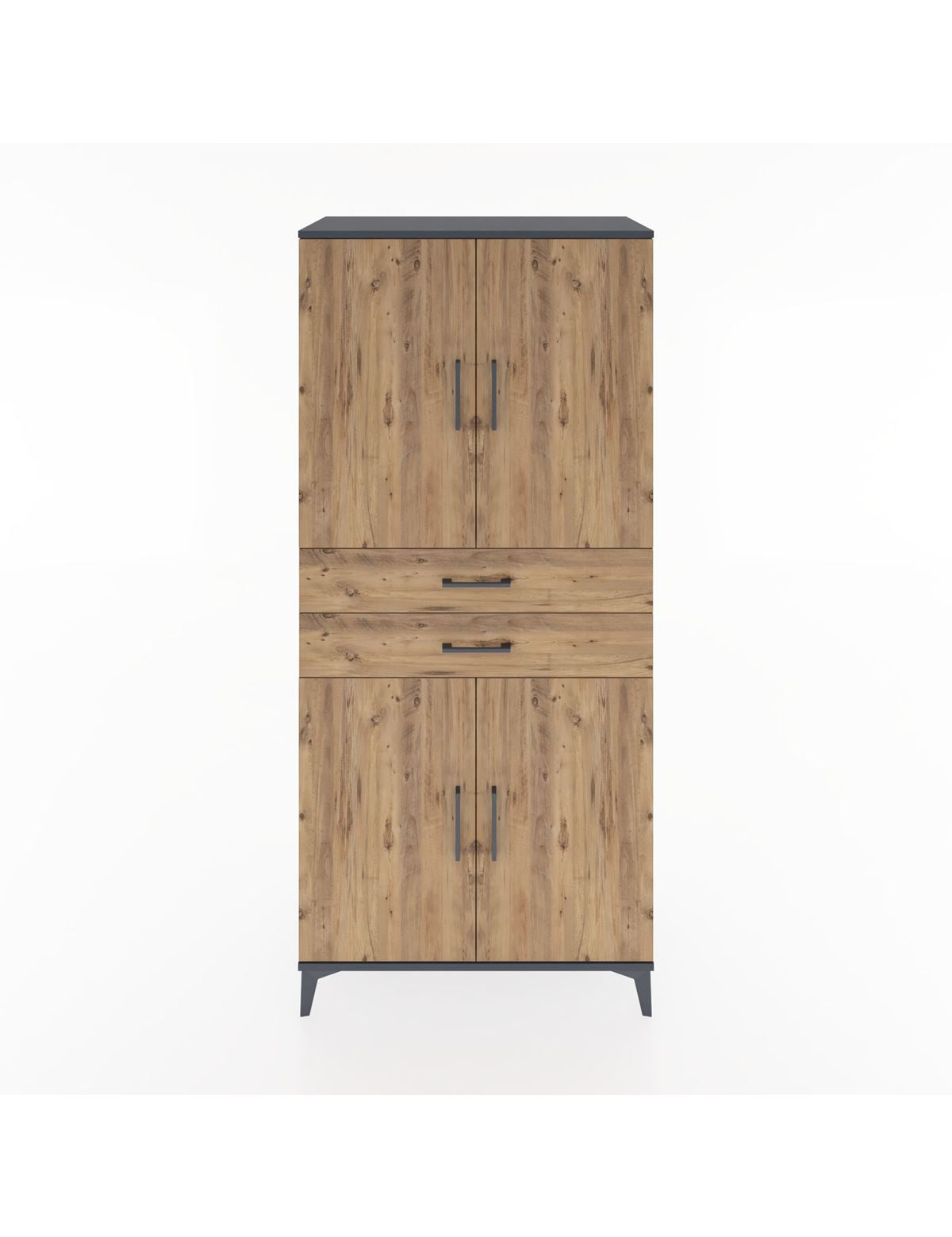 Hyperion Dolap 4 Raflı 2 Çekmeceli 4 Kapaklı 88x44x195 Antrasit-Çam