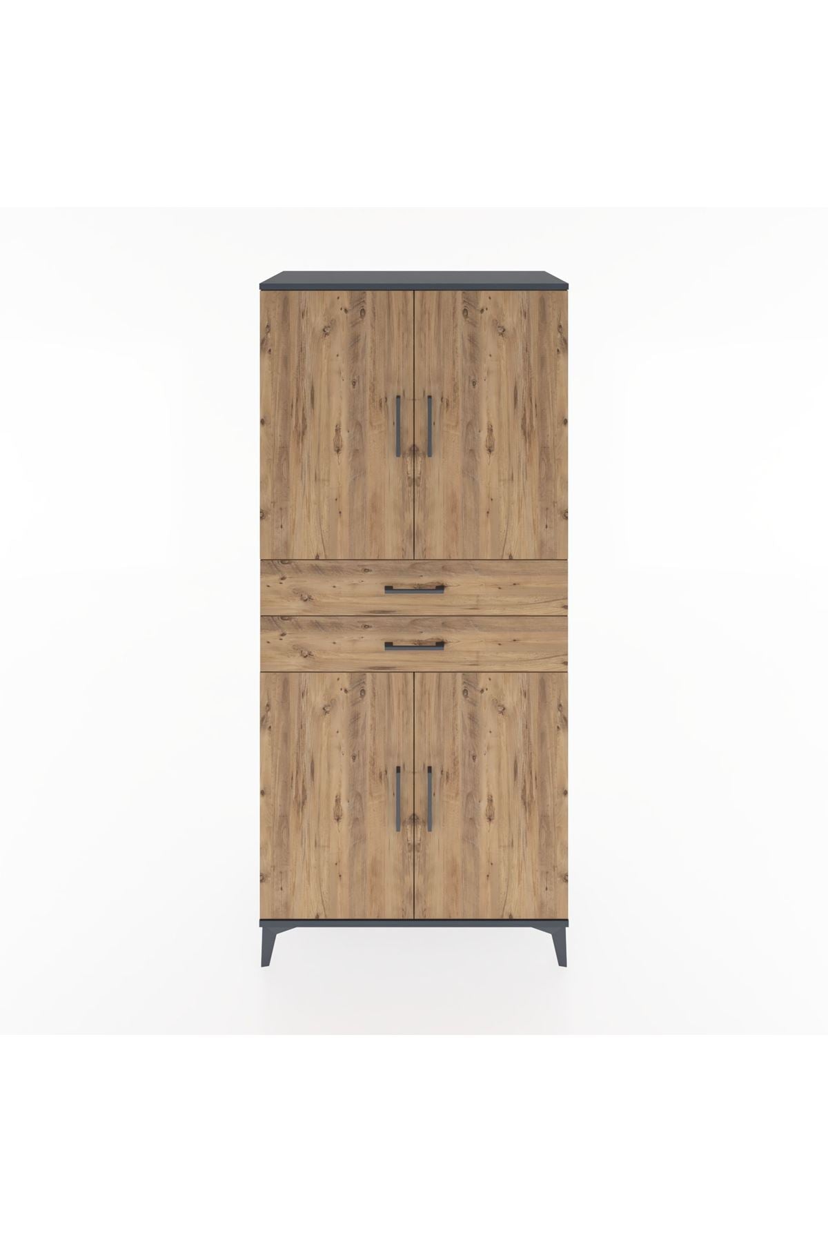 Hyperion Dolap 4 Raflı 2 Çekmeceli 4 Kapaklı 88x44x195 Antrasit-Çam