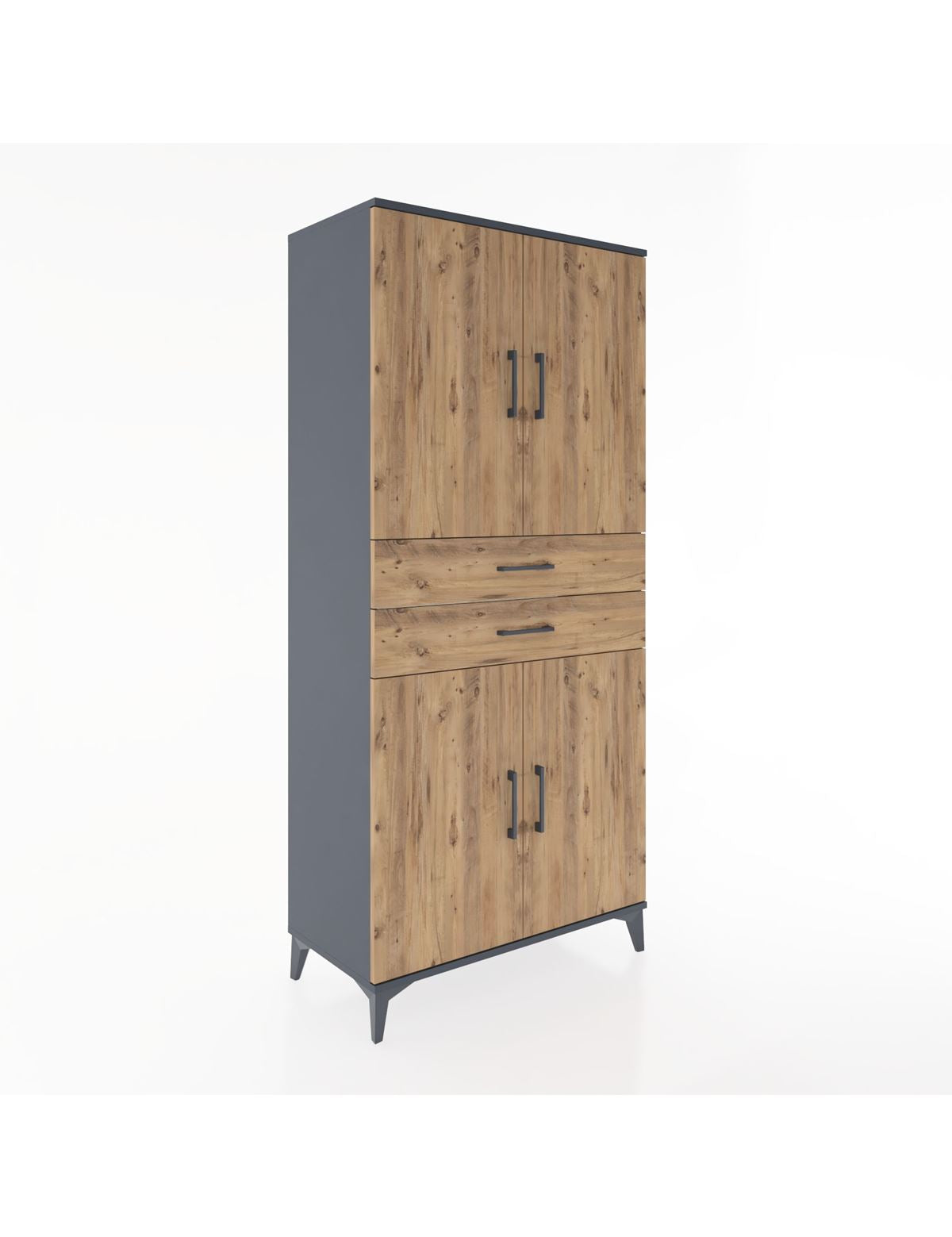 Hyperion Dolap 4 Raflı 2 Çekmeceli 4 Kapaklı 88x44x195 Antrasit-Çam