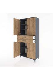 Hyperion Dolap 4 Raflı 2 Çekmeceli 4 Kapaklı 88x44x195 Antrasit-Çam