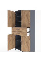 Hyperion Dolap 4 Raflı 2 Çekmeceli 4 Kapaklı 88x44x195 Antrasit-Çam