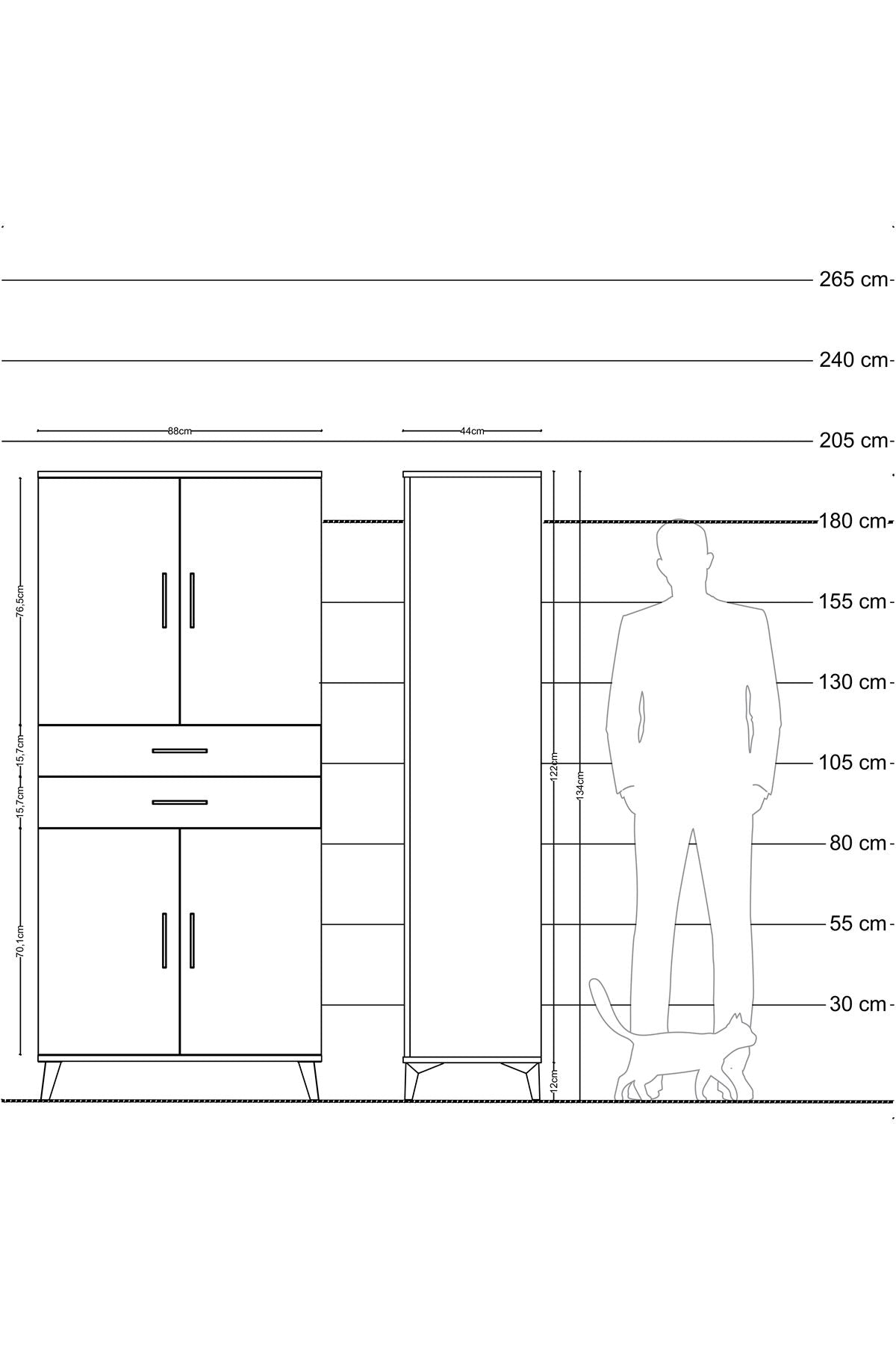 Hyperion Dolap 4 Raflı 2 Çekmeceli 4 Kapaklı 88x44x195 Antrasit-Antrasit