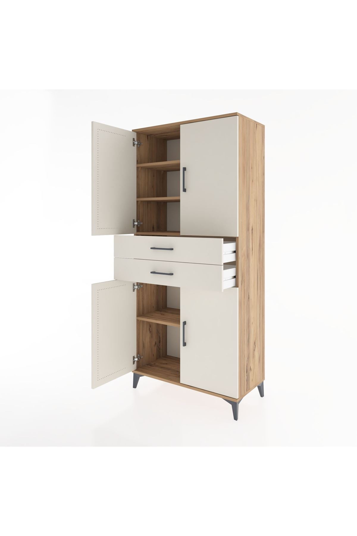Hyperion Dolap 4 Raflı 2 Çekmeceli 4 Kapaklı 88x44x195 Çam-Aytaşı