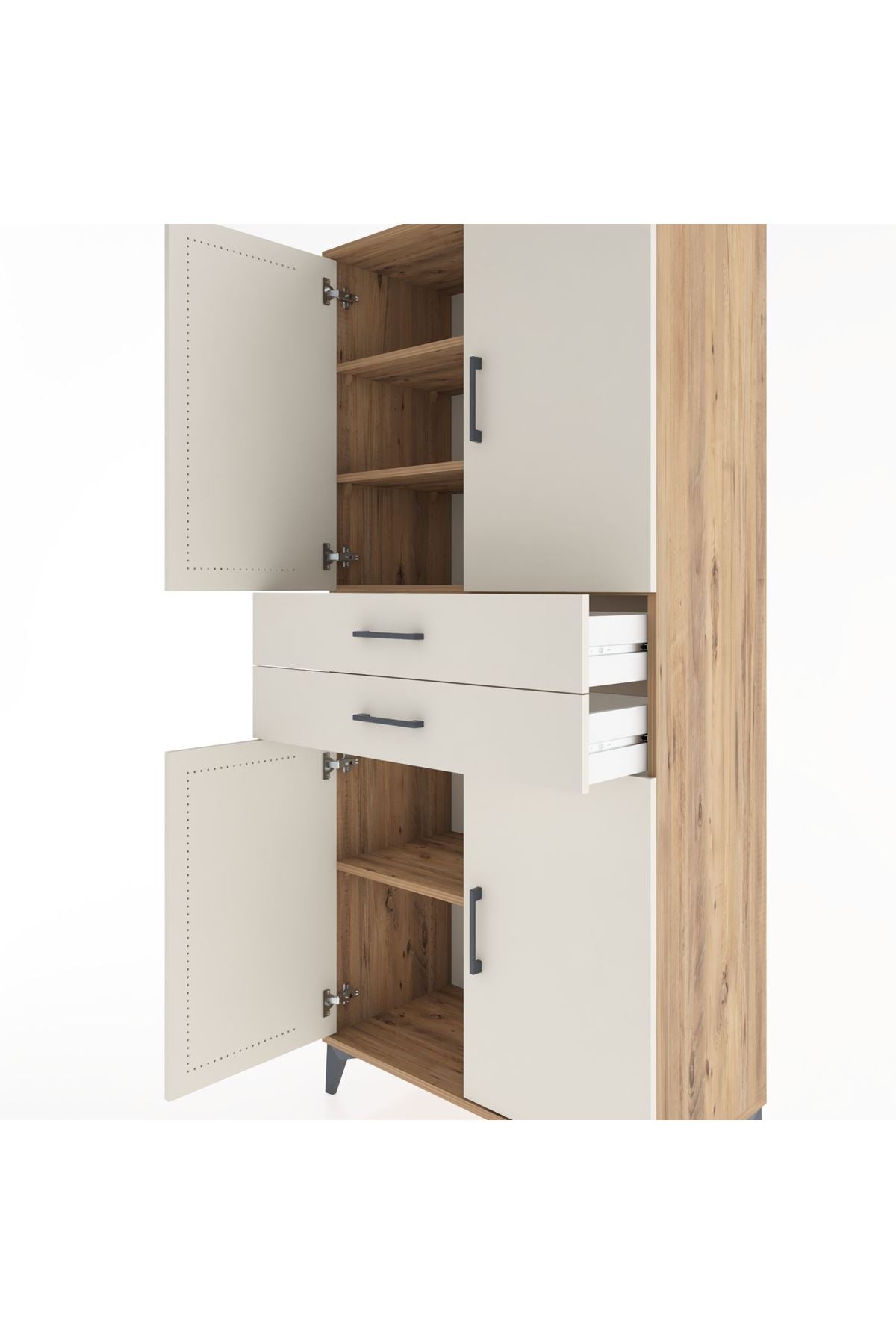 Hyperion Dolap 4 Raflı 2 Çekmeceli 4 Kapaklı 88x44x195 Çam-Aytaşı