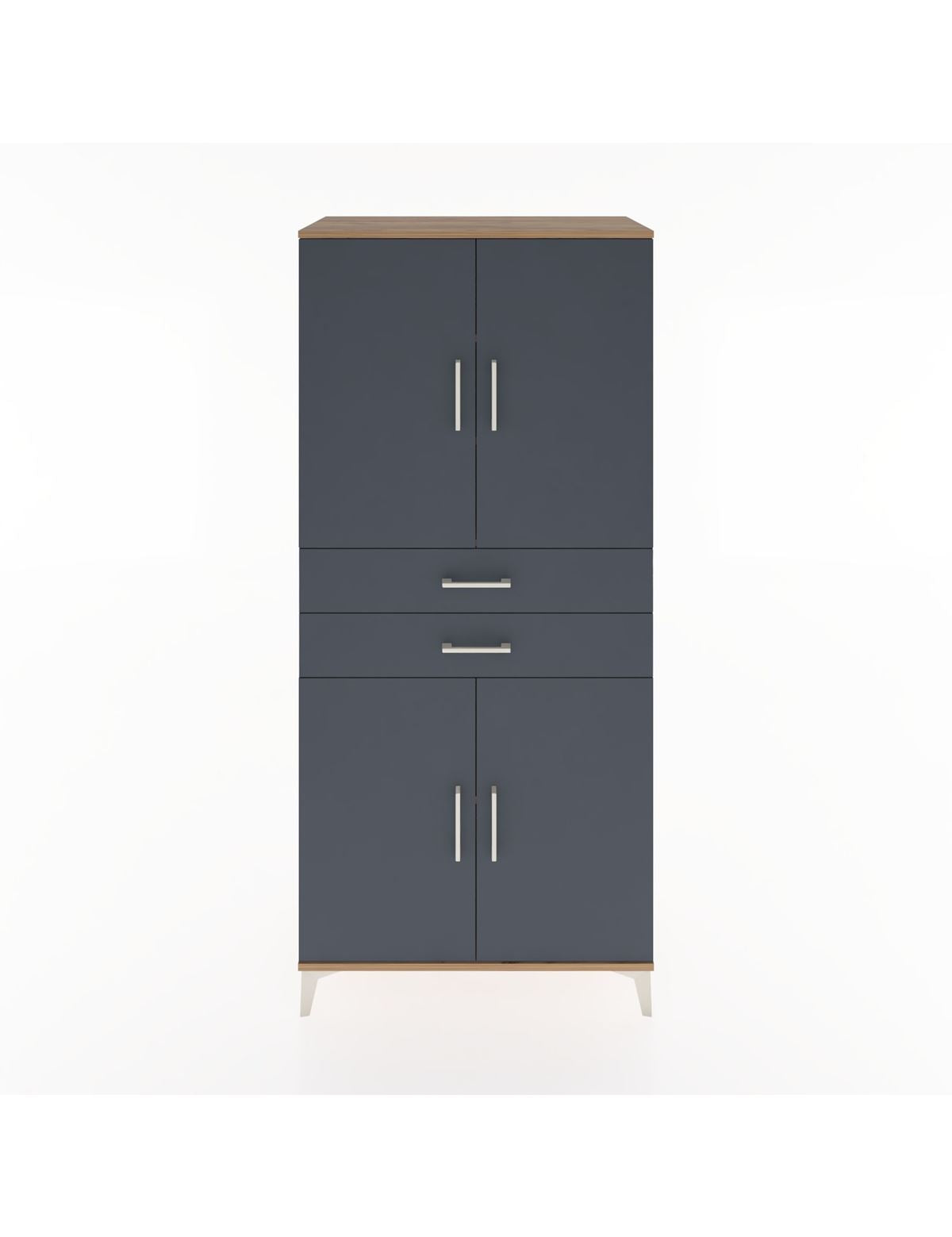 Hyperion Dolap 4 Raflı 2 Çekmeceli 4 Kapaklı 88x44x195 Çam-Antrasit