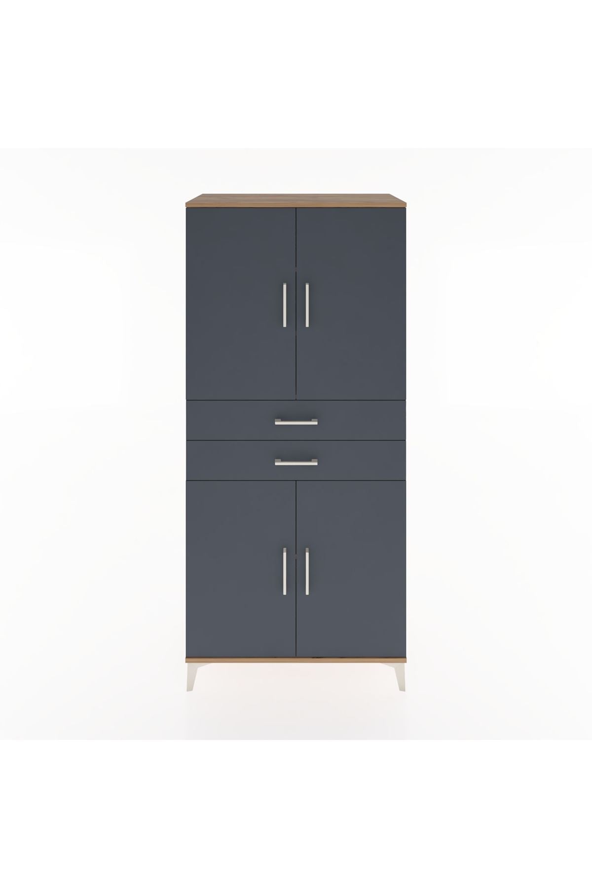 Hyperion Dolap 4 Raflı 2 Çekmeceli 4 Kapaklı 88x44x195 Çam-Antrasit