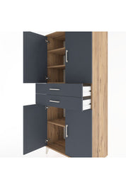 Hyperion Dolap 4 Raflı 2 Çekmeceli 4 Kapaklı 88x44x195 Çam-Antrasit