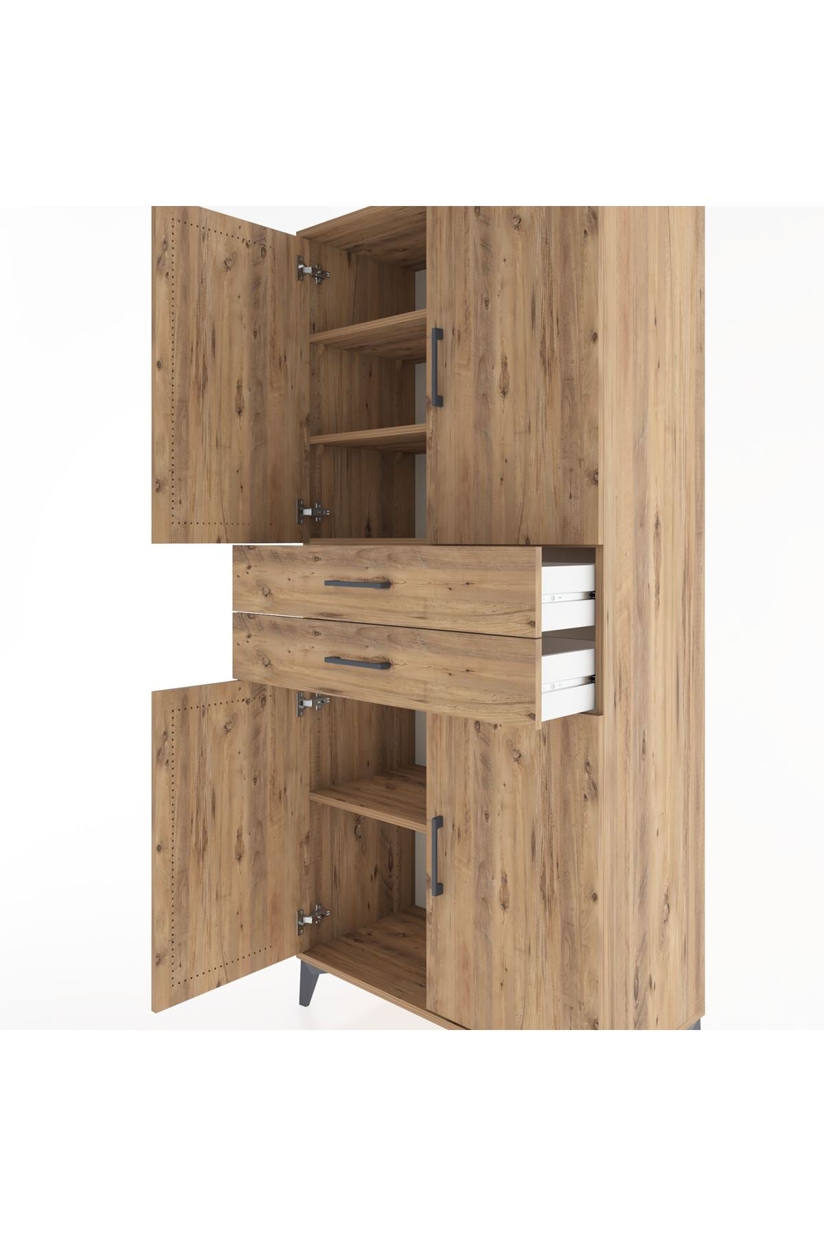 Hyperion Dolap 4 Raflı 2 Çekmeceli 4 Kapaklı 88x44x195 Çam-Çam