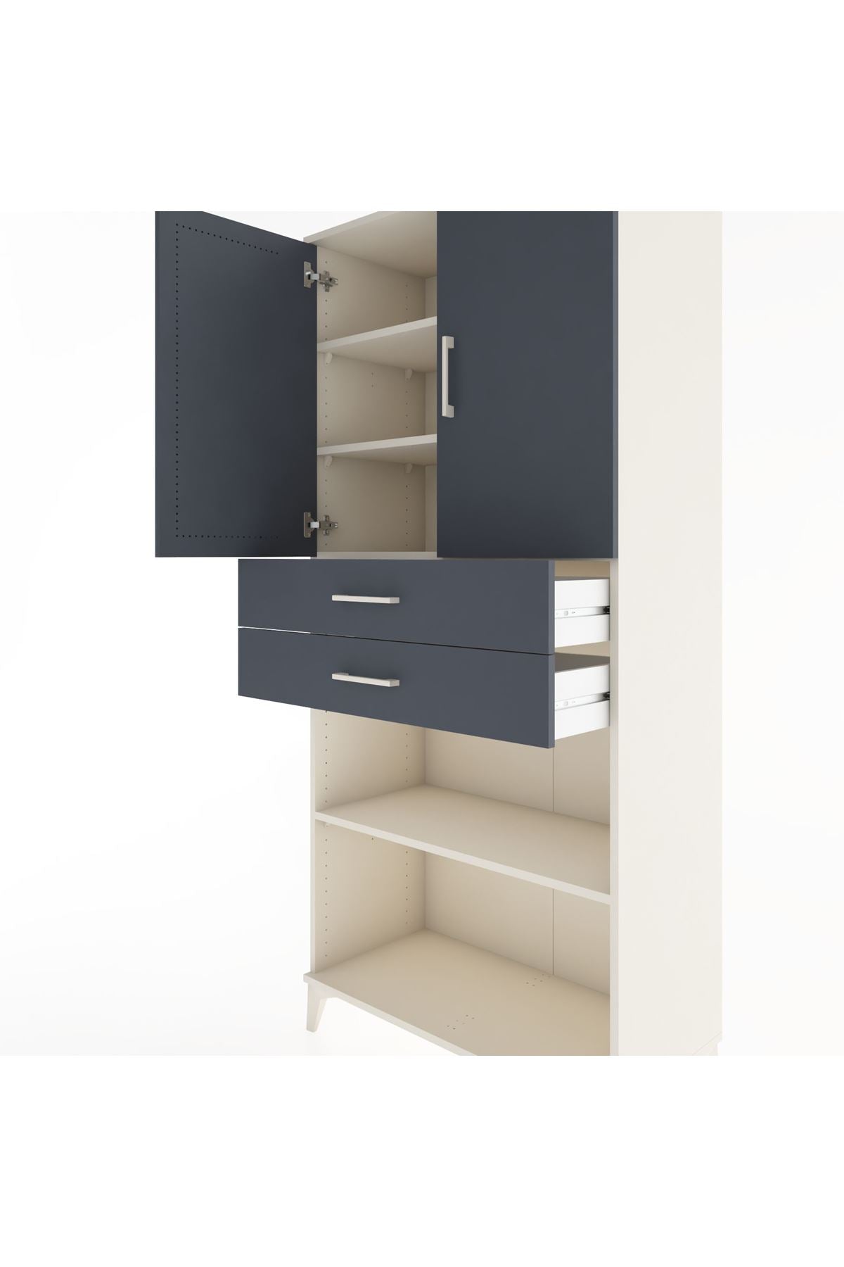 Hyperion Dolap 4 Raflı 2 Çekmeceli 2 Kapaklı 88x44x195 Aytaşı-Antrasit