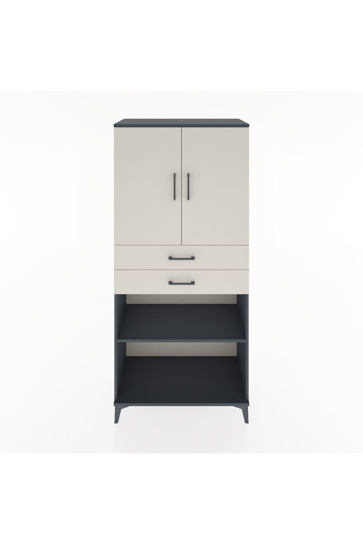 Hyperion Dolap 4 Raflı 2 Çekmeceli 2 Kapaklı 88x44x195 Antrasit-Aytaşı