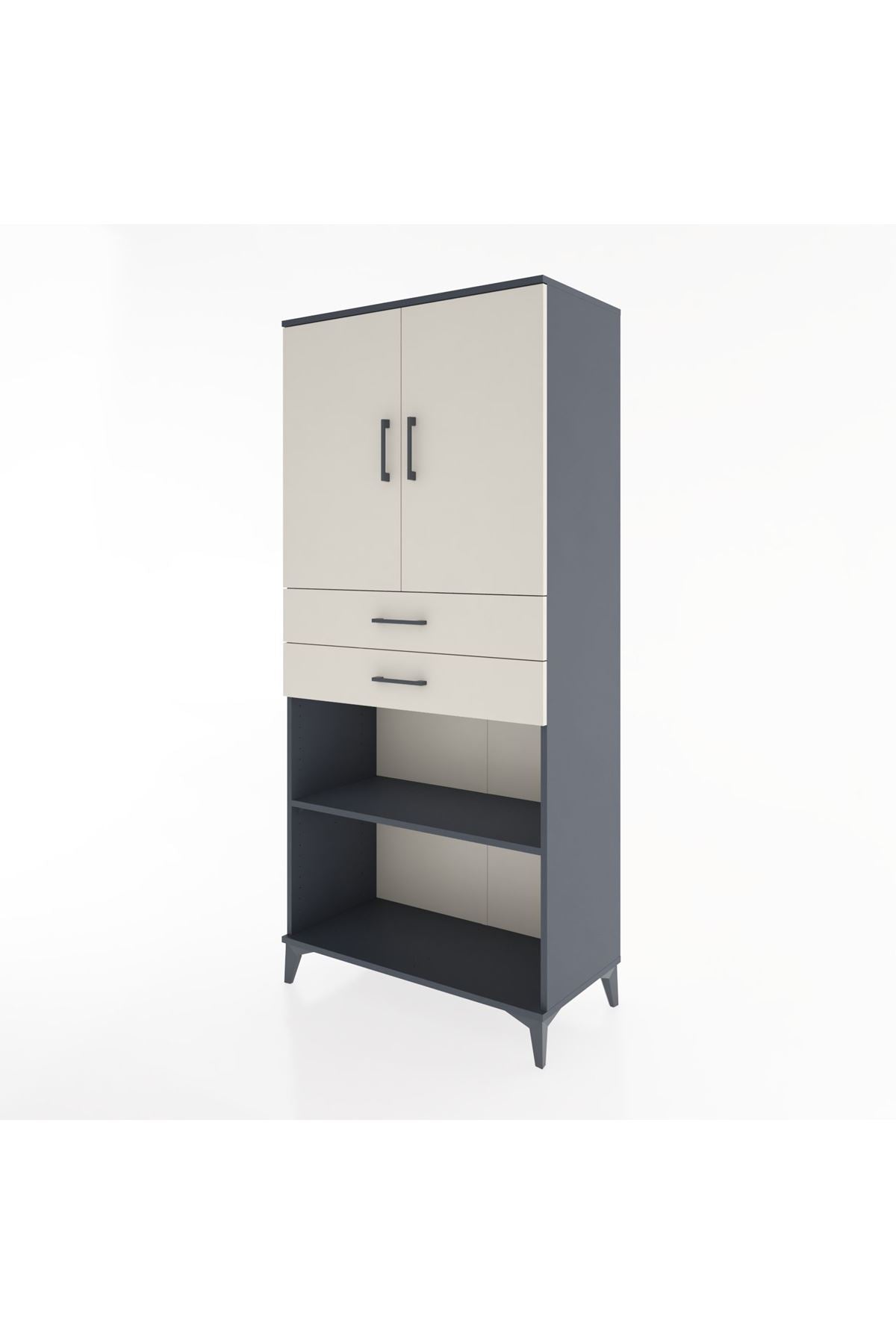 Hyperion Dolap 4 Raflı 2 Çekmeceli 2 Kapaklı 88x44x195 Antrasit-Aytaşı