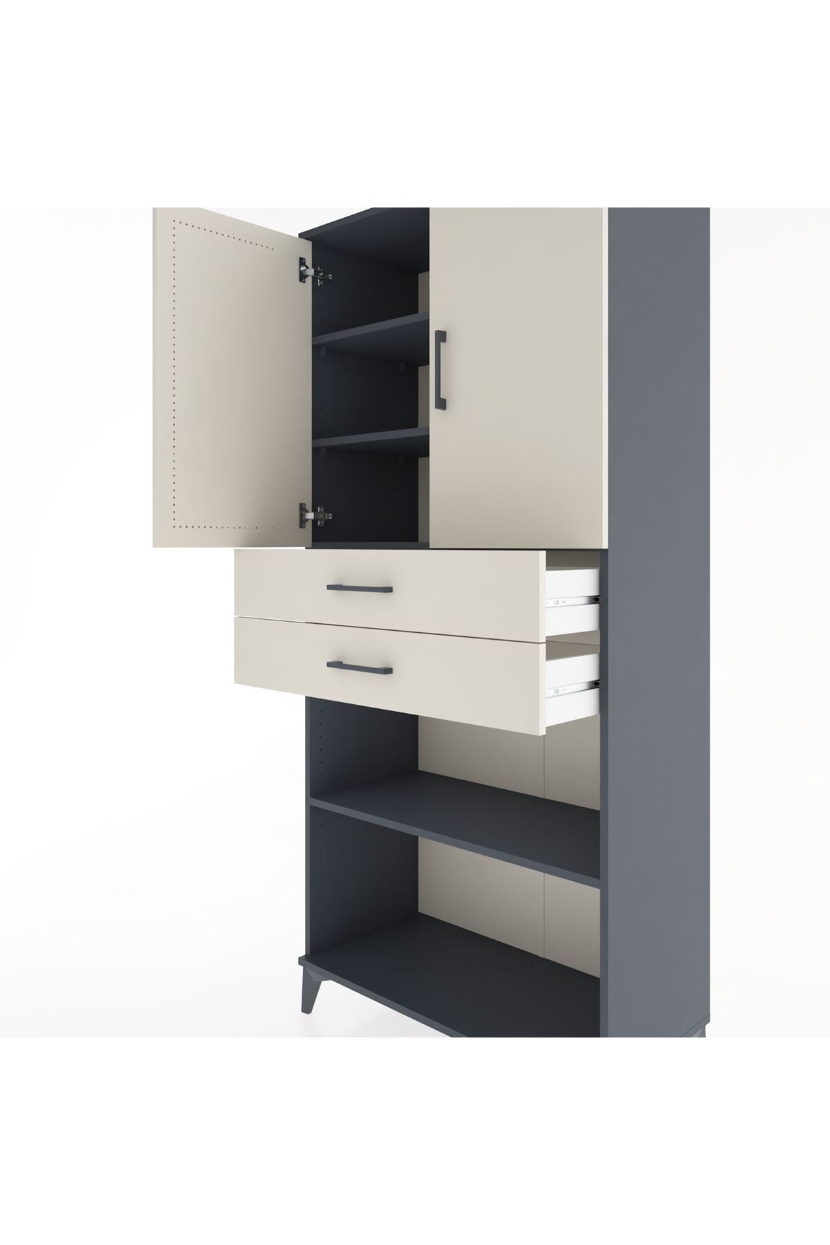 Hyperion Dolap 4 Raflı 2 Çekmeceli 2 Kapaklı 88x44x195 Antrasit-Aytaşı