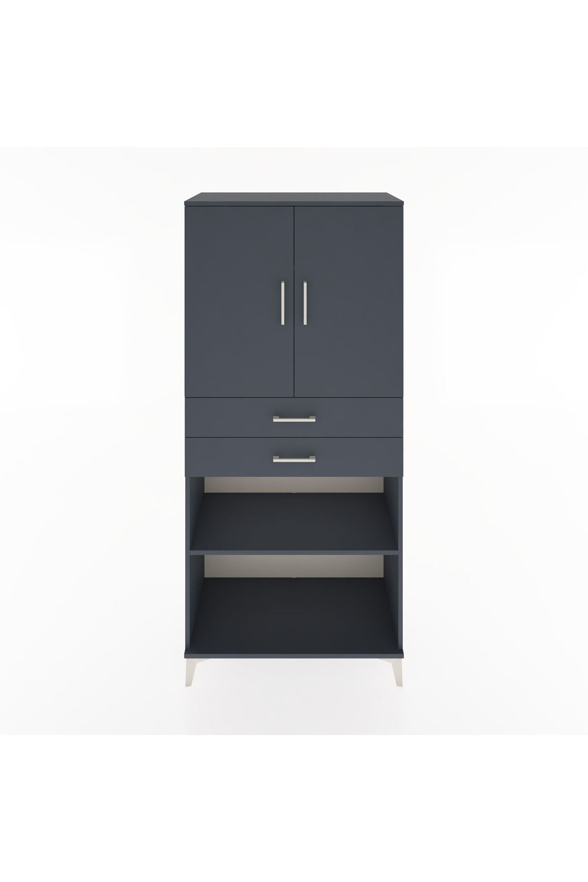 Hyperion Dolap 4 Raflı 2 Çekmeceli 2 Kapaklı 88x44x195 Antrasit-Antrasit