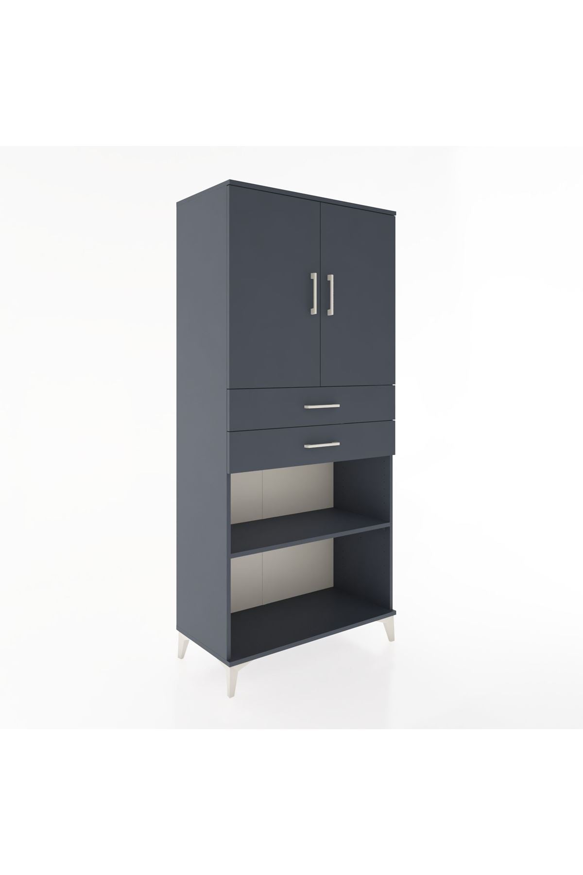 Hyperion Dolap 4 Raflı 2 Çekmeceli 2 Kapaklı 88x44x195 Antrasit-Antrasit