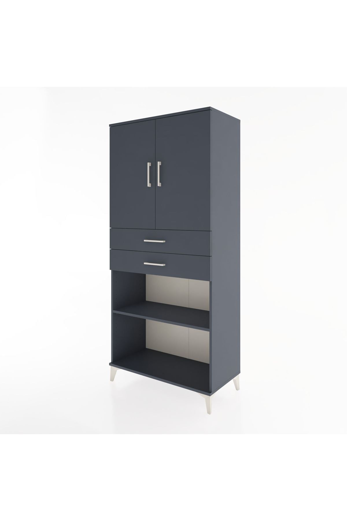 Hyperion Dolap 4 Raflı 2 Çekmeceli 2 Kapaklı 88x44x195 Antrasit-Antrasit