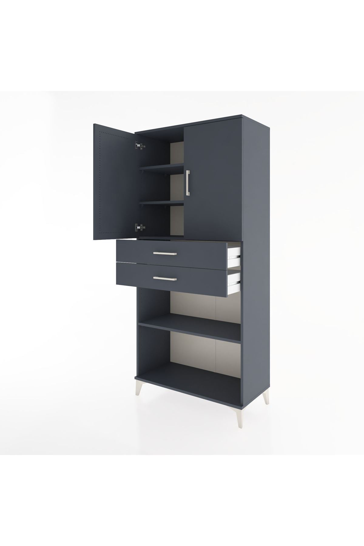 Hyperion Dolap 4 Raflı 2 Çekmeceli 2 Kapaklı 88x44x195 Antrasit-Antrasit