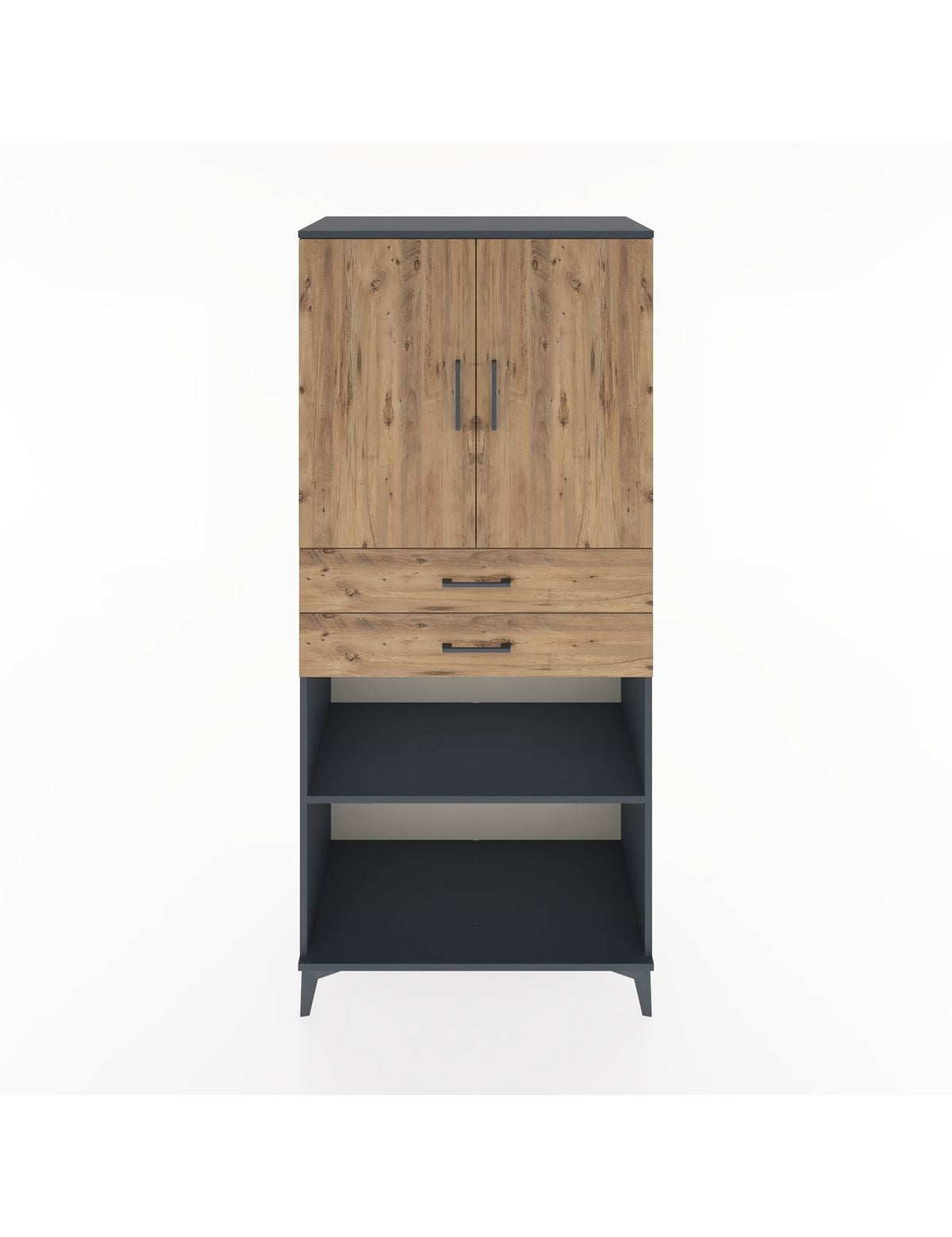 Hyperion Dolap 4 Raflı 2 Çekmeceli 2 Kapaklı 88x44x195 Antrasit-Çam