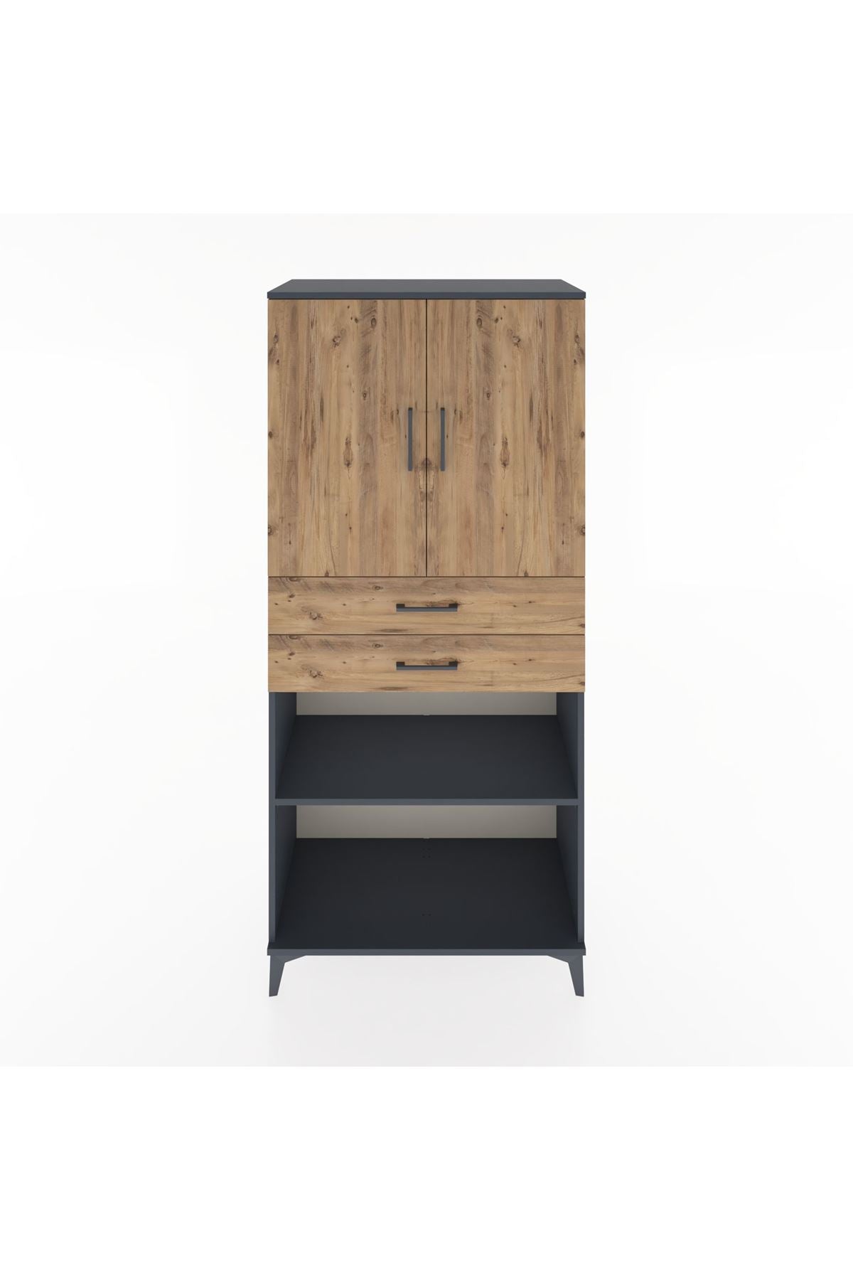 Hyperion Dolap 4 Raflı 2 Çekmeceli 2 Kapaklı 88x44x195 Antrasit-Çam