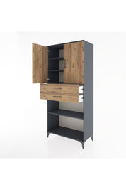 Hyperion Dolap 4 Raflı 2 Çekmeceli 2 Kapaklı 88x44x195 Antrasit-Çam