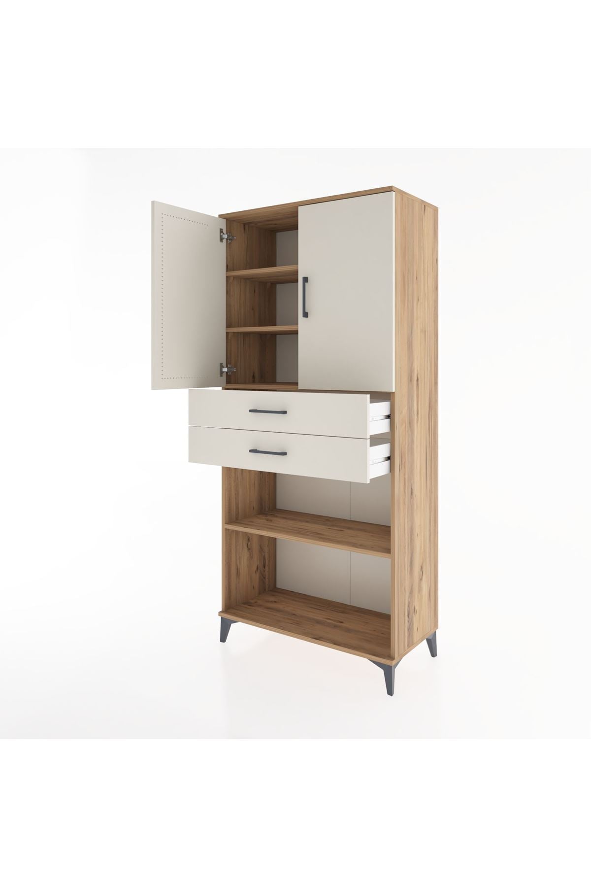 Hyperion Dolap 4 Raflı 2 Çekmeceli 2 Kapaklı 88x44x195 Çam-Aytaşı