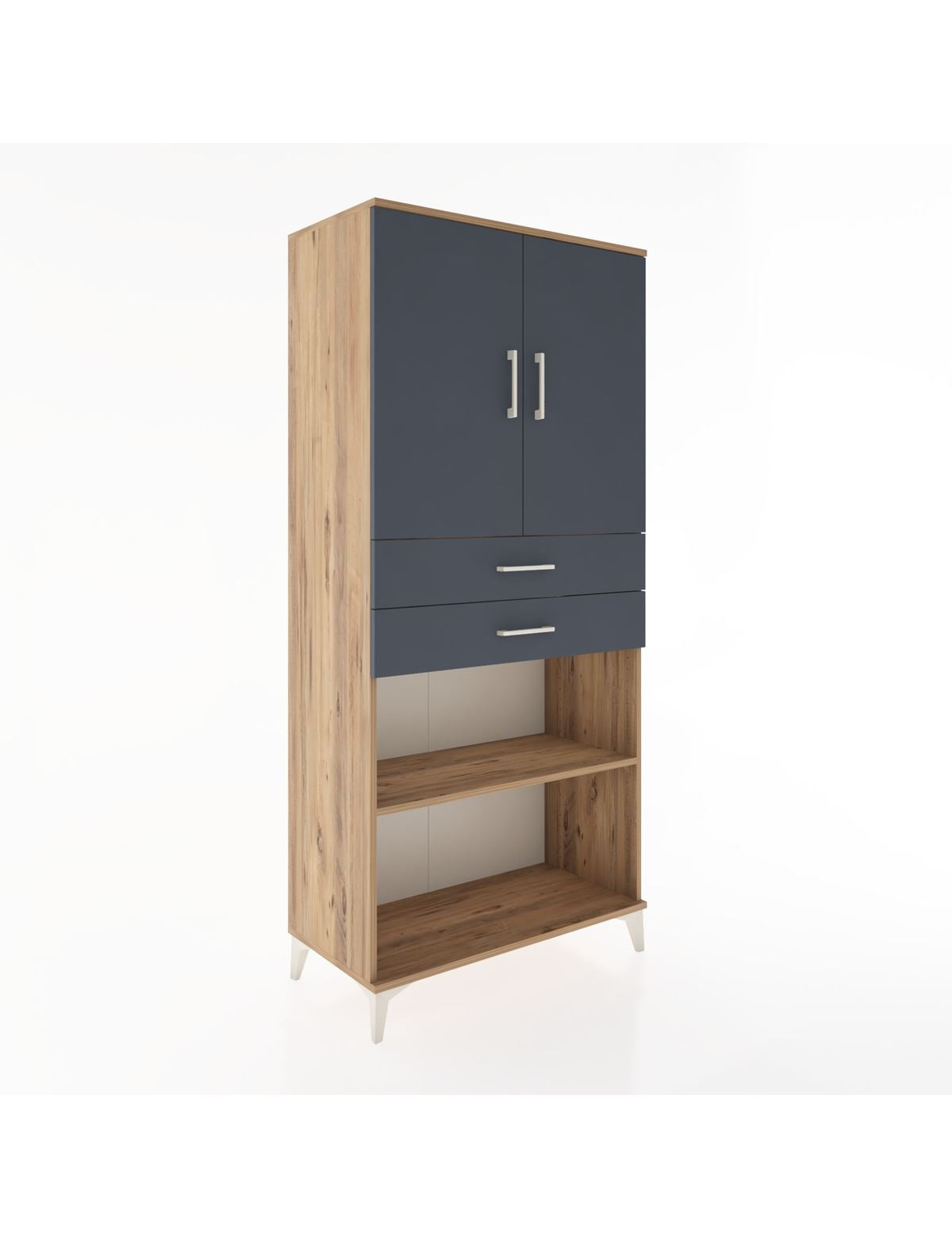 Hyperion Dolap 4 Raflı 2 Çekmeceli 2 Kapaklı 88x44x195 Çam-Antrasit