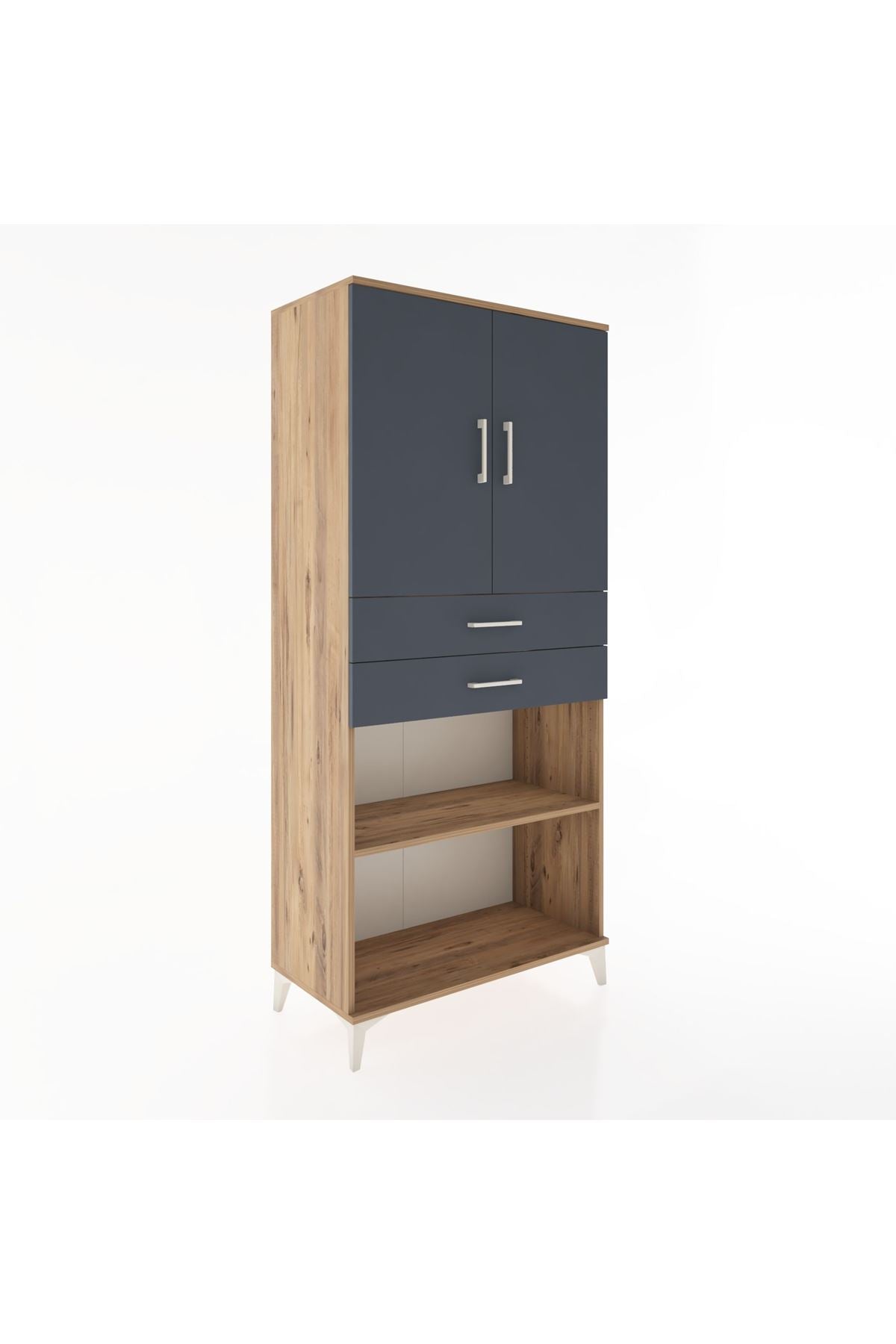 Hyperion Dolap 4 Raflı 2 Çekmeceli 2 Kapaklı 88x44x195 Çam-Antrasit