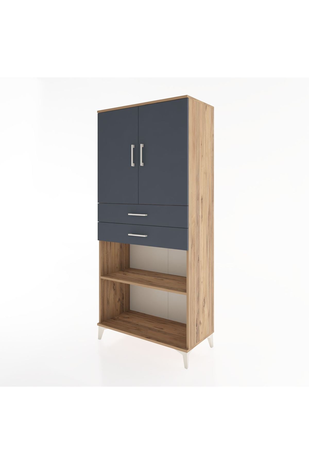 Hyperion Dolap 4 Raflı 2 Çekmeceli 2 Kapaklı 88x44x195 Çam-Antrasit