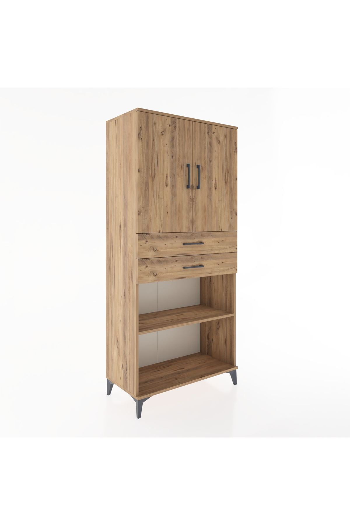 Hyperion Dolap 4 Raflı 2 Çekmeceli 2 Kapaklı 88x44x195 Çam-Çam