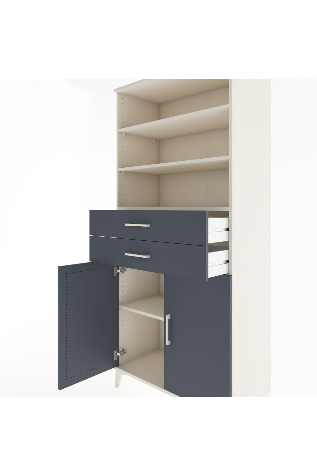 Hyperion Dolap 4 Raflı 2 Çekmeceli 2 Kapaklı 88x44x195 Aytaşı-Antrasit