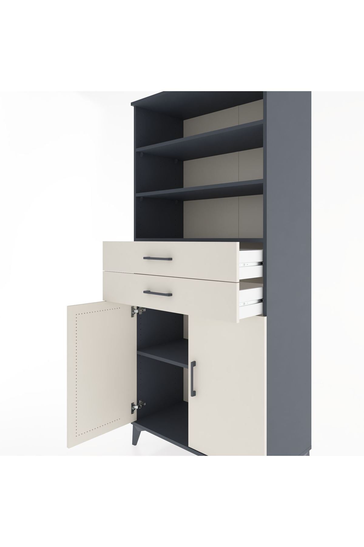 Hyperion Dolap 4 Raflı 2 Çekmeceli 2 Kapaklı 88x44x195 Antrasit-Aytaşı