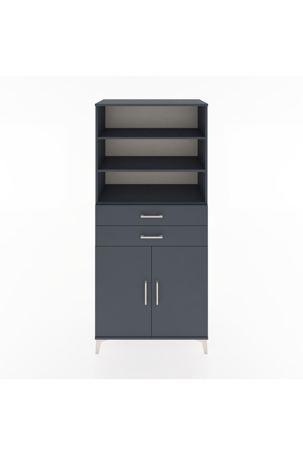 Hyperion Dolap 4 Raflı 2 Çekmeceli 2 Kapaklı 88x44x195 Antrasit-Antrasit