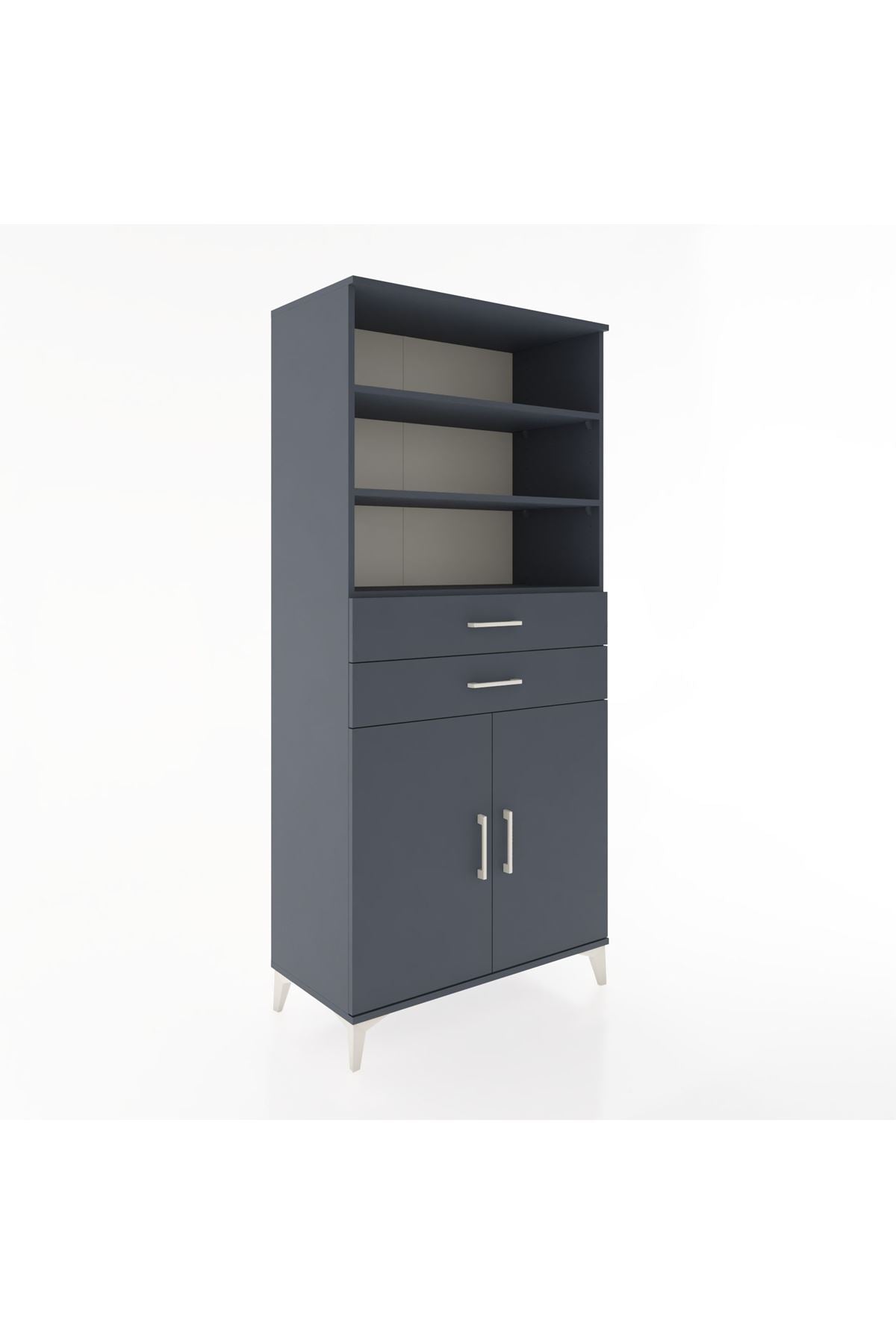 Hyperion Dolap 4 Raflı 2 Çekmeceli 2 Kapaklı 88x44x195 Antrasit-Antrasit