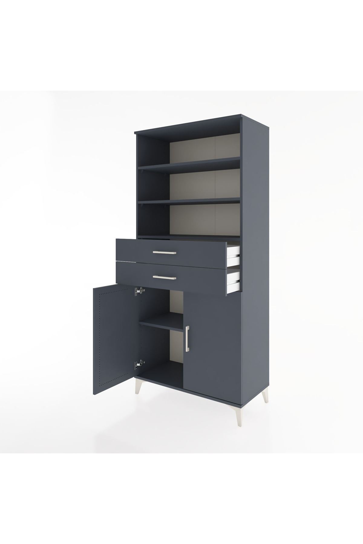 Hyperion Dolap 4 Raflı 2 Çekmeceli 2 Kapaklı 88x44x195 Antrasit-Antrasit