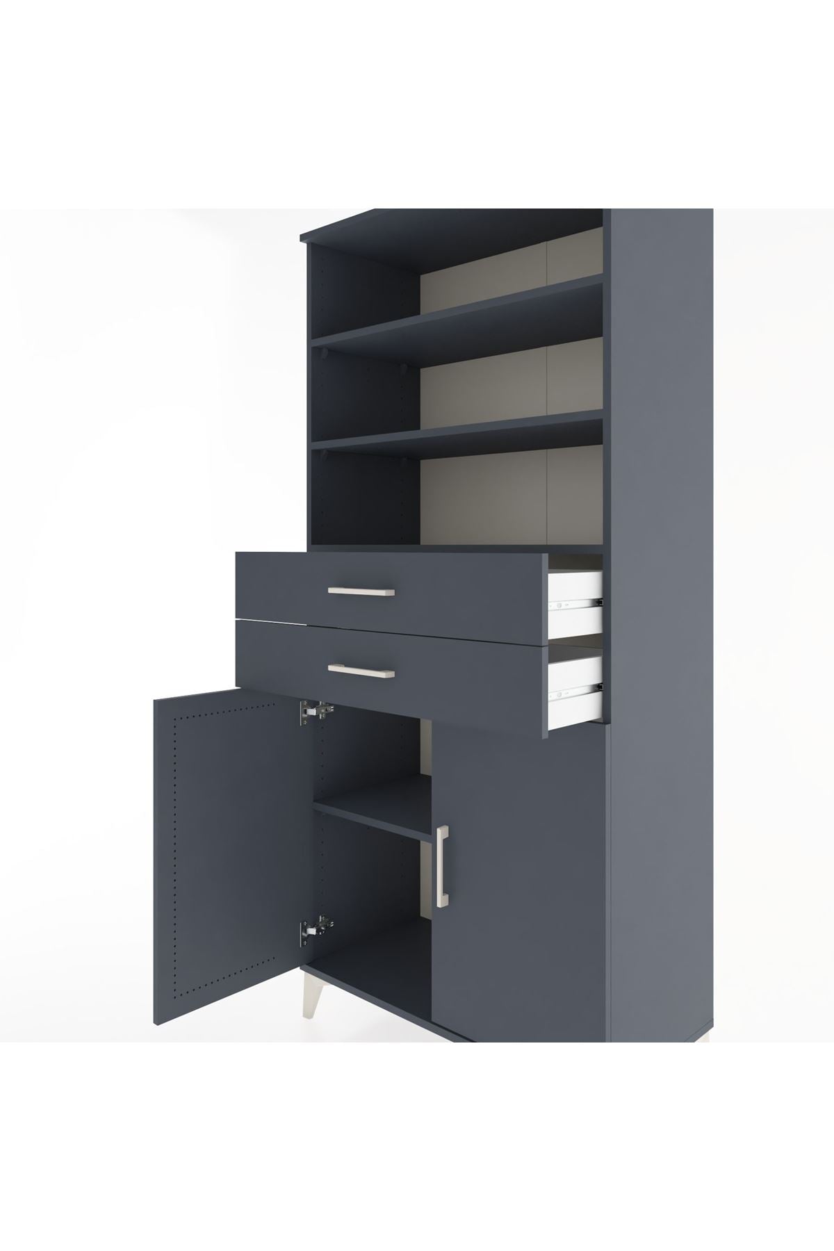 Hyperion Dolap 4 Raflı 2 Çekmeceli 2 Kapaklı 88x44x195 Antrasit-Antrasit