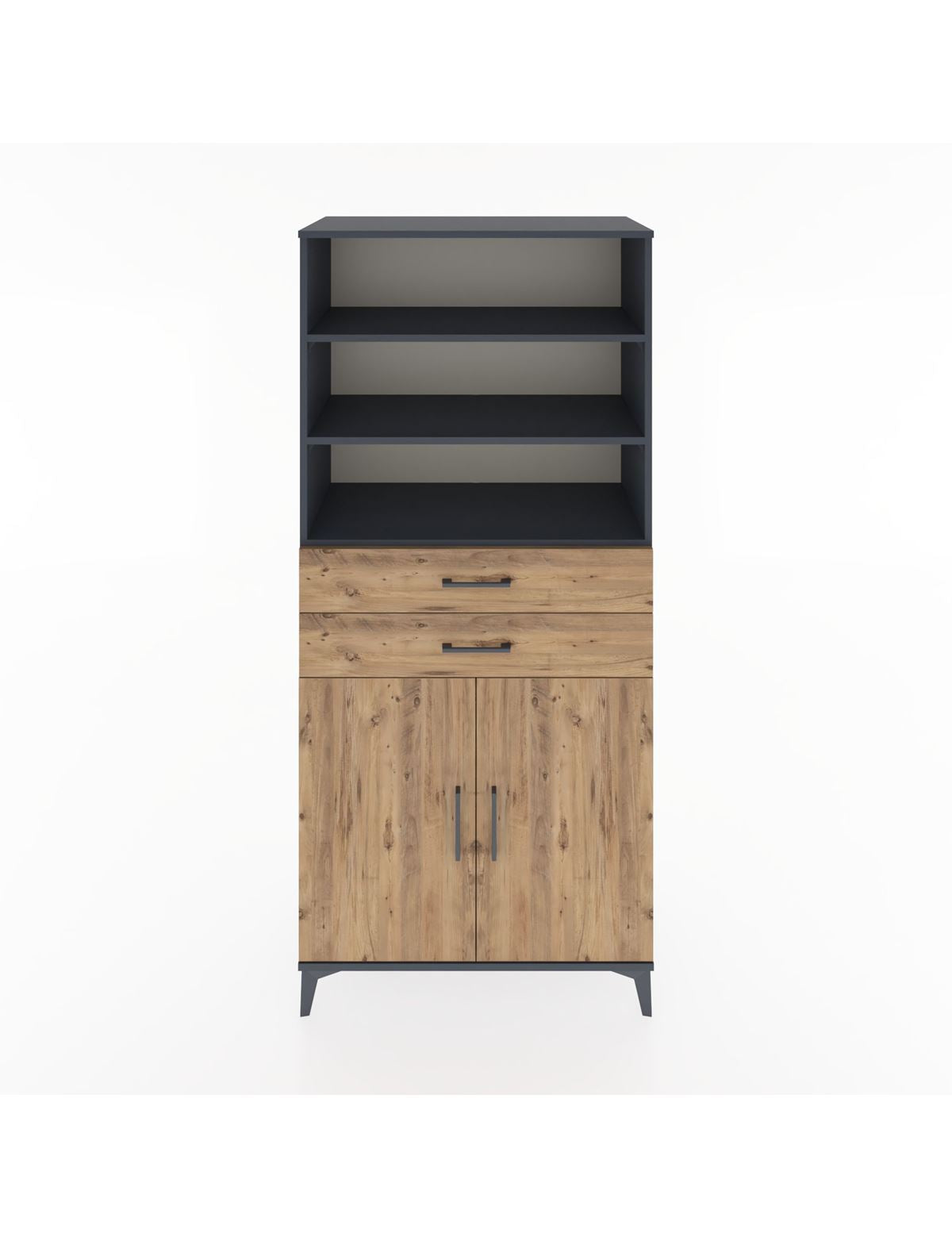 Hyperion Dolap 4 Raflı 2 Çekmeceli 2 Kapaklı 88x44x195 Antrasit-Çam