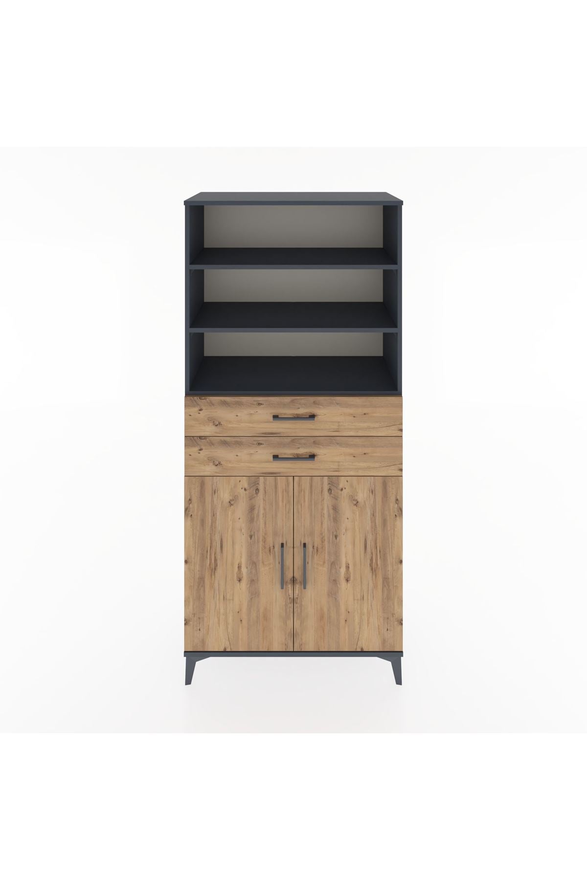 Hyperion Dolap 4 Raflı 2 Çekmeceli 2 Kapaklı 88x44x195 Antrasit-Çam
