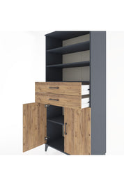 Hyperion Dolap 4 Raflı 2 Çekmeceli 2 Kapaklı 88x44x195 Antrasit-Çam