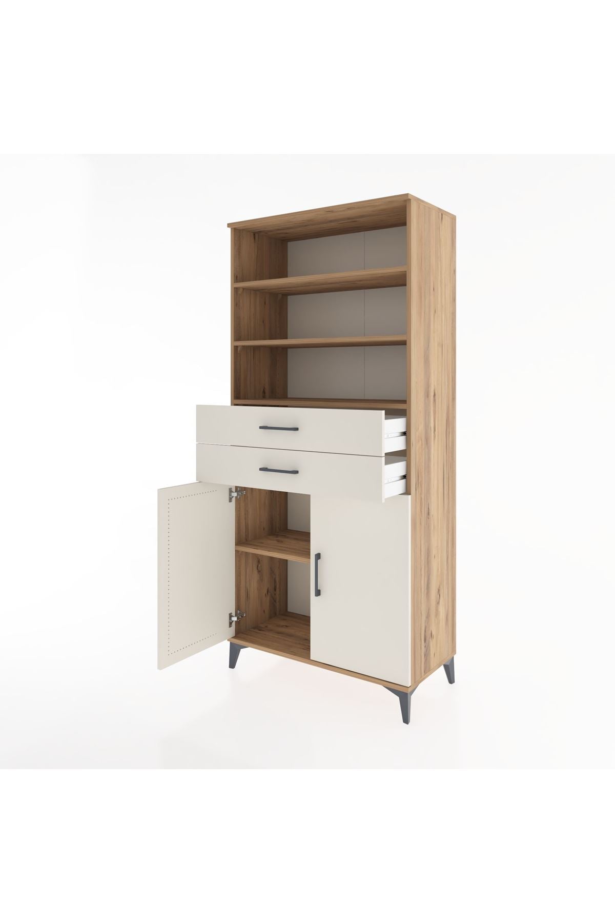 Hyperion Dolap 4 Raflı 2 Çekmeceli 2 Kapaklı 88x44x195 Çam-Aytaşı