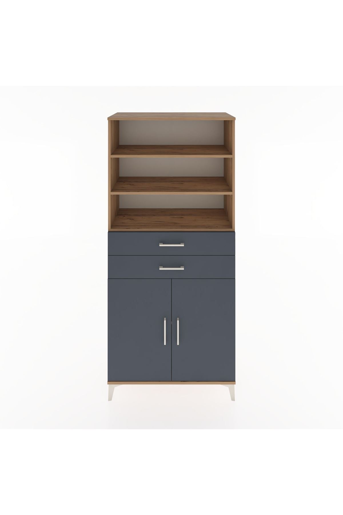 Hyperion Dolap 4 Raflı 2 Çekmeceli 2 Kapaklı 88x44x195 Çam-Antrasit